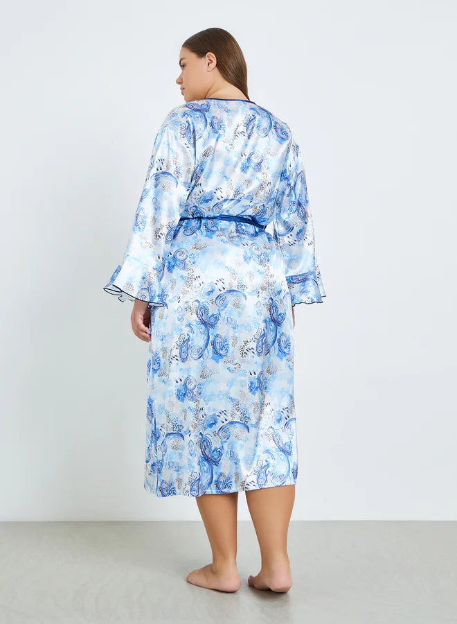 Take Two blue Plus Size Women Printed Robe and Satin Slip Dress for Women | Best Price UAE